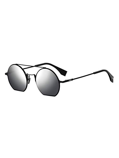 Fendi Eyeline FF 0291 807 T4Black Metal Round Sunglasses Blue Mirror Lens, 48-22-140