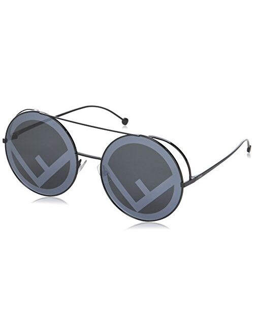 Fendi FF0285/S 807 Black FF0285/S Round Sunglasses Lens Category 3 Lens Mirrore, 63mm
