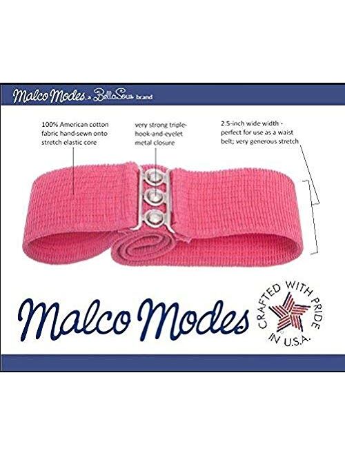 Malco Modes Luxury Vintage Adult Elastic Cinch Stretch Belt, Metal Hook and Eye Clasp Buckle, Elastic Core, Cotton-Covered
