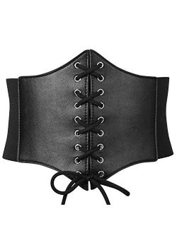 XZQTIVE Black Corset Waist Belt for Women, Wide Elastic Tie Waspie Belt for Dresses 4.7inch