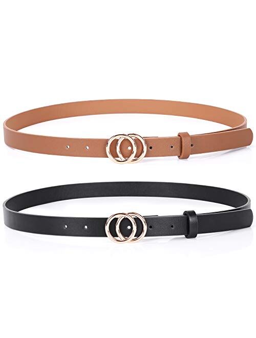 Buy Double Ring Leather Belts for Women SANSTHS O-Style Gold Buckle ...