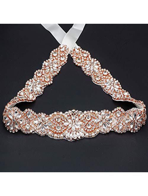 ForeverBird 2021 New 22" Long Bridal Rhinestone Wedding Belts Crystal Wedding Dress Sashes and Belt