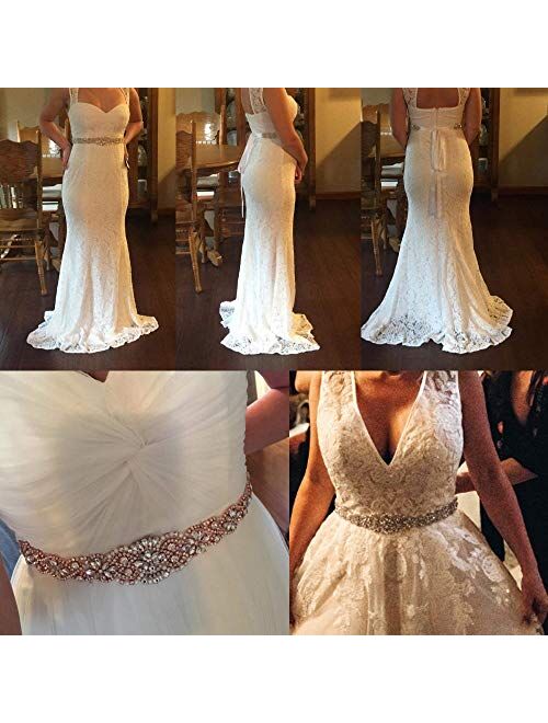 ForeverBird 2021 New 22" Long Bridal Rhinestone Wedding Belts Crystal Wedding Dress Sashes and Belt