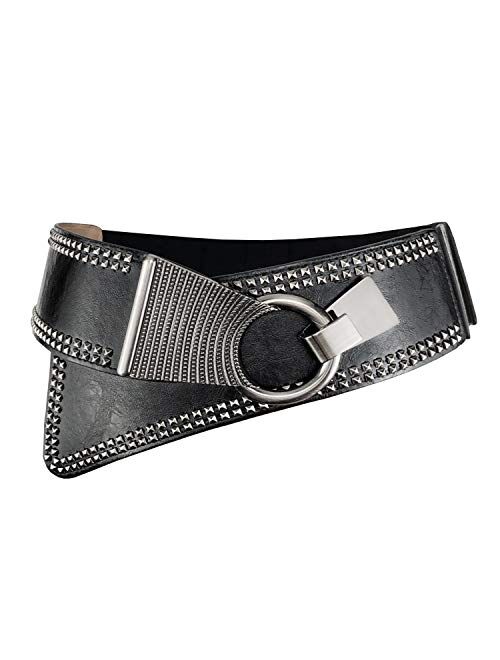 Women's Fashion Vintage Wide Waist Belt Elastic Stretch Cinch Belts With Interlock Buckle