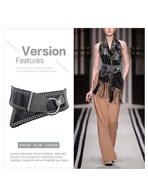 Women's Fashion Vintage Wide Waist Belt Elastic Stretch Cinch Belts With Interlock Buckle