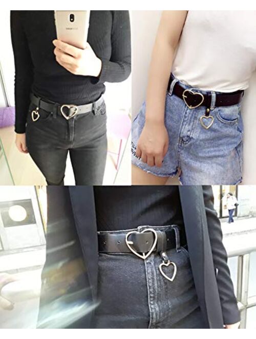 UTENEW Heart Shape Belts Wide Black Leather Waist Belt Women Jeans Pants Dresses with Alloy Buckle