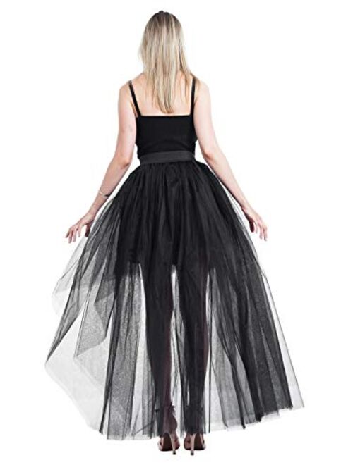 Bellady Women's High Low Mesh Net Lace Overlay Maxi Skirt
