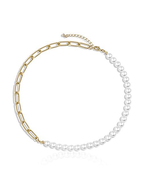 Une Douce Gold Choker Necklaces for Women, Chunky Gold Chain Link Necklaces, Dainty Chain Link Necklaces with Pearls, 90s Rhinestones Link Chain Choker, Trendy for Jewelr