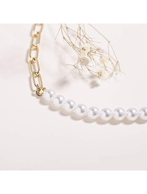 Une Douce Gold Choker Necklaces for Women, Chunky Gold Chain Link Necklaces, Dainty Chain Link Necklaces with Pearls, 90s Rhinestones Link Chain Choker, Trendy for Jewelr
