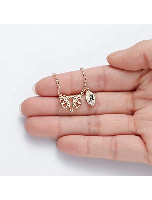 MONOOC Dainty Necklace for Women Girls, 14K Gold Plated Lucky Horseshoe Geometric Origami Elephant Necklace Owl Butterfly Initial Leaf Necklace Elephant Horse Butterfly O