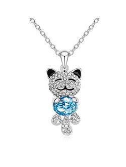findout Women Heart Necklace Silver Cubic Zirconia Blue Pink Amethyst Heart Pendant Necklace For Girls Childen(f100)