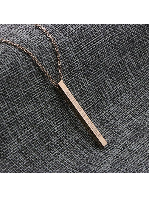 Joycuff Necklace for Women Vertical Bar Necklaces Pendant Jewelry Personalized Gift for Her Engraved Inspirational Message