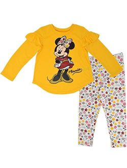 Minnie Mouse Girls Long Sleeve Ruffled T-Shirt and Leggings Set