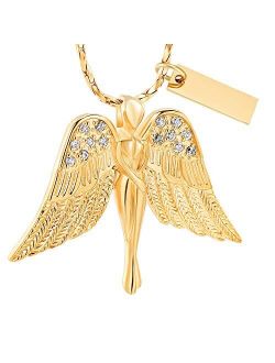 Imrsanl Cremation Jewelry with Angel Lady Charm Locket Memorial Ash Pendant - Urn Necklace for Ashes Wings Keepsake Jewelry for Women Girls