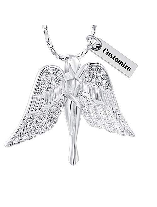Imrsanl Cremation Jewelry with Angel Lady Charm Locket Memorial Ash Pendant - Urn Necklace for Ashes Wings Keepsake Jewelry for Women Girls