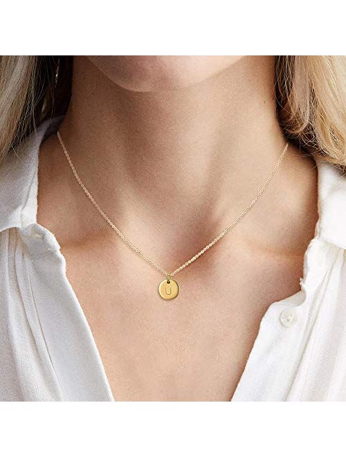 PAERAPAK Letter Initial Necklace for Women - 14K Gold Filled Tiny Disc Pendant Initial Necklace Tiny Alphabet Disc Initial Charm Necklace for Her Kids Child Necklace Birt