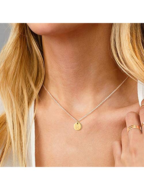 PAERAPAK Letter Initial Necklace for Women - 14K Gold Filled Tiny Disc Pendant Initial Necklace Tiny Alphabet Disc Initial Charm Necklace for Her Kids Child Necklace Birt