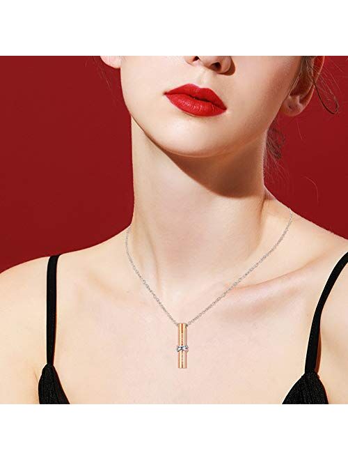 HooAMI Cremation Jewelry Together Love Cylinder Pendant Memorial Urn Necklace