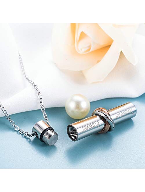 HooAMI Cremation Jewelry Together Love Cylinder Pendant Memorial Urn Necklace