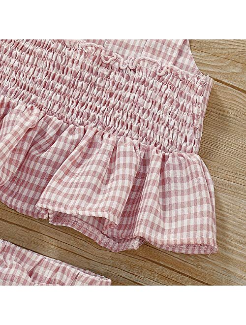 Toddler Baby Girl Floral Halter Ruffled Outfits Set Strap Crop Tops+Short Pants 2 PCS Clothes Set