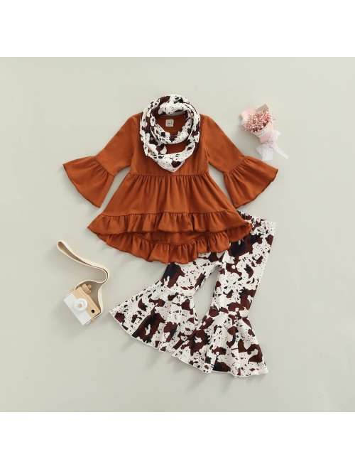 GuliriFei Toddler Girl Fall Winter Clothes Long Sleeves Ruffle Tunic Dress Top Trousers Leopard Pants Outfit Set