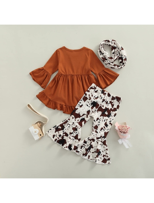 GuliriFei Toddler Girl Fall Winter Clothes Long Sleeves Ruffle Tunic Dress Top Trousers Leopard Pants Outfit Set