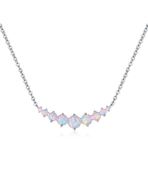 Barzel 18K White Gold Plated or Rose Gold Plated Created White Opal Graduated Necklace