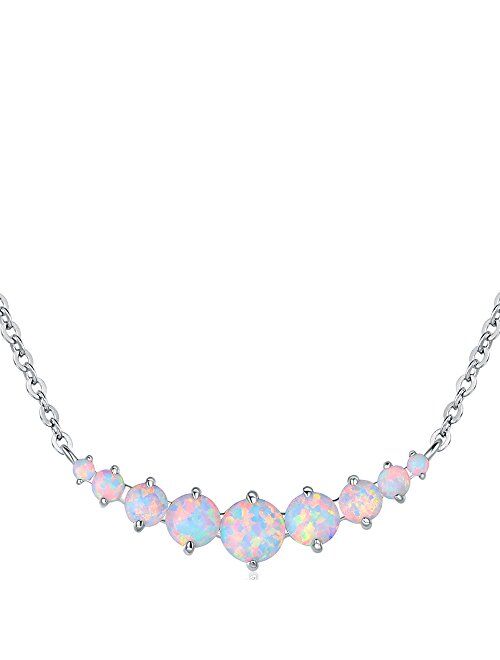Barzel 18K White Gold Plated or Rose Gold Plated Created White Opal Graduated Necklace