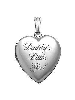 PicturesOnGold.com Sterling Silver 'Daddy's Little Girl' Heart Locket Pendant Necklace - 3/4 Inch X 3/4 Inch