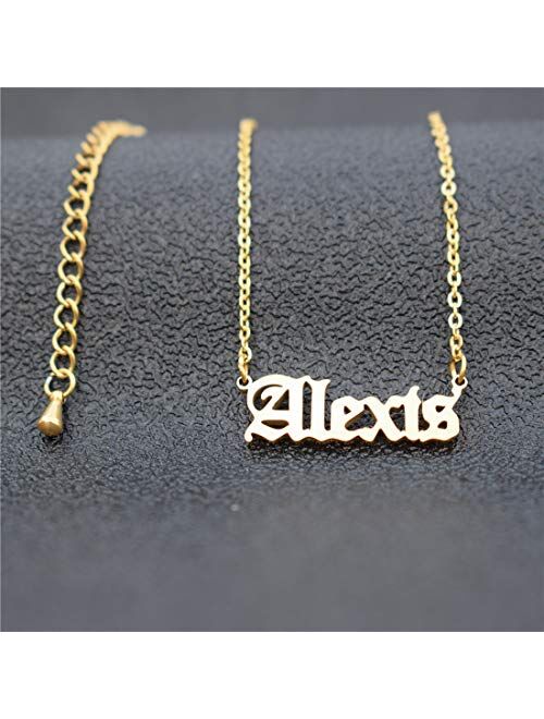 HUTINICE Custom Name Necklace Personalized Jewelry, 18 inch Gold Plated Chain Gothic Old English Nameplate Necklaces for Women and Girls Birthday Gift