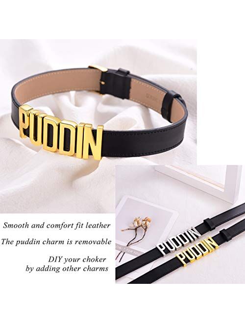 Women Girls Customized Choker Collar Necklace Personalized Charm/Thick Puddin/Cross/Evil Eye/Initials Name Leather Wristband Bracelet and Neck Costume Jewelry