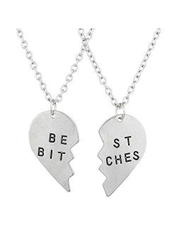 Lux Accessories Best Friends BFF Forever Best Bitches Valentine Detached Heart Pendant Charm Necklaces (2pc)