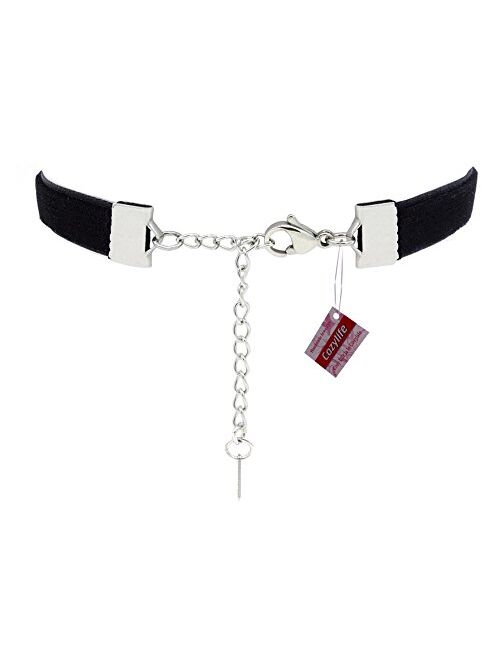Womens Girls Black 3/8" Velvet Choker Necklace with Garnet Pendant