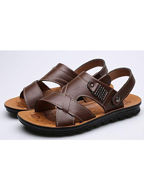 Vocni Mens Open Toe Casual Leather Comfort Shoes Sandals