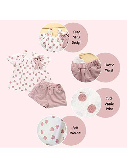 Gifunes 3PCS Toddler Girl Outfits Ruffle Sleeve Romper Top + Floral Short Pants + Floral Headband Baby Summer Clothes Set