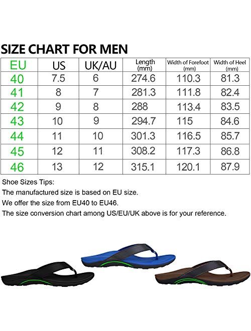 EVERHEALTH Men's Orthotic Sandals Arch Support Flip Flops Thongs Comfort Slippers for Plantar Fasciitis, Flat Feet & Heel Spur