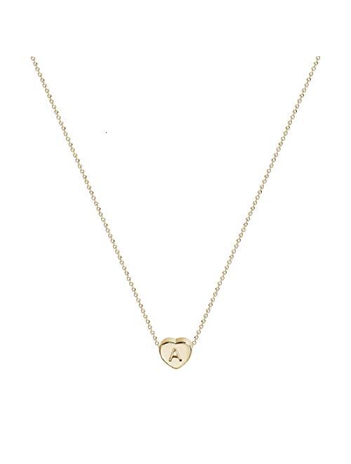 Love Heart Initial Pendant Necklace, 14 K Gold Plated Personalized Tiny Lovely Heart with Letters Charm Necklace for Women