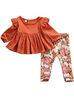 Toddler Girls Clothes Set Little Girls Long Sleeve Highlow Ruffle Flare Tunic Tops Floral Print Leggings Outfit
