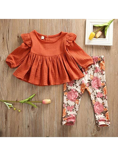 Toddler Girls Clothes Set Little Girls Long Sleeve Highlow Ruffle Flare Tunic Tops Floral Print Leggings Outfit