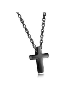 Eymi Children Stainless Steel Small Cross Pendant Necklace Security Hypoallergenic, 16" Chain