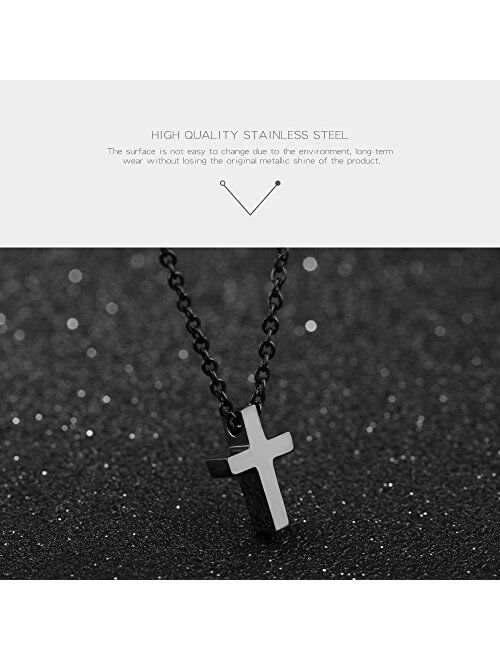 Eymi Children Stainless Steel Small Cross Pendant Necklace Security Hypoallergenic, 16" Chain