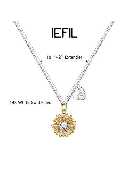 Initial Sunflower Necklaces for Women, 14k Gold Plated Sunflower Necklace CZ Heart Initial Letter Sunflower Pendant Necklace You are My Sunshine Sunflower Jewelry Gifts f