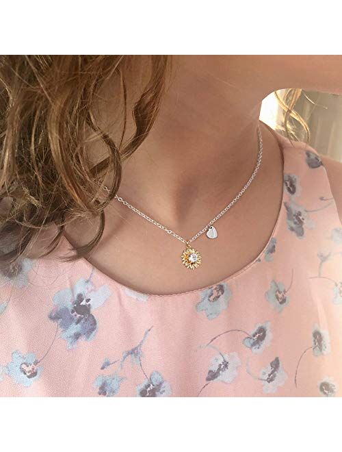 Initial Sunflower Necklaces for Women, 14k Gold Plated Sunflower Necklace CZ Heart Initial Letter Sunflower Pendant Necklace You are My Sunshine Sunflower Jewelry Gifts f