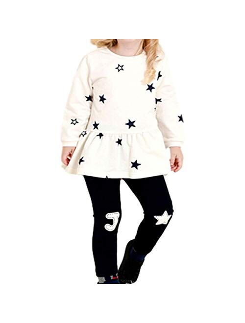 CuteMe Toddler Baby Girls Clothes Set Cute Star Print Long Sleeveand and Pants 2 Pieces Outfits