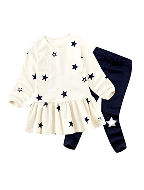 CuteMe Toddler Baby Girls Clothes Set Cute Star Print Long Sleeveand and Pants 2 Pieces Outfits