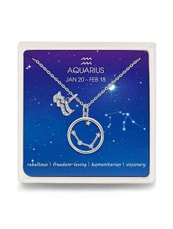 Presentski Zodiac Necklace Sterling Silver 12 Constellation Horoscope Pendant Astrology Star CZ Dainty Necklaces Birthday Gifts for Women Girls