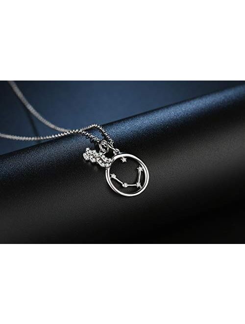 Presentski Zodiac Necklace Sterling Silver 12 Constellation Horoscope Pendant Astrology Star CZ Dainty Necklaces Birthday Gifts for Women Girls