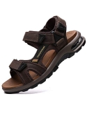 visionreast Mens Outdoor Sport Sandals Closed-Toe Leather Summer Beach Sandals with Velcro,Hiking/Walking/Fishing