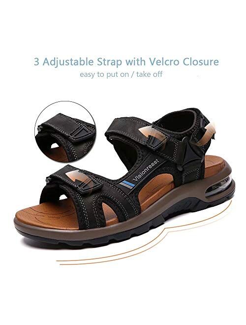 VISIONREAST Mens Leather Sandals Open Toe Outdoor Hiking Sandals Air Cushion Sport Sandals Waterproof Beach Sandals