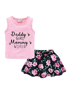 Little Girls Summer Outfit Tank Top and Floral Skirt Set